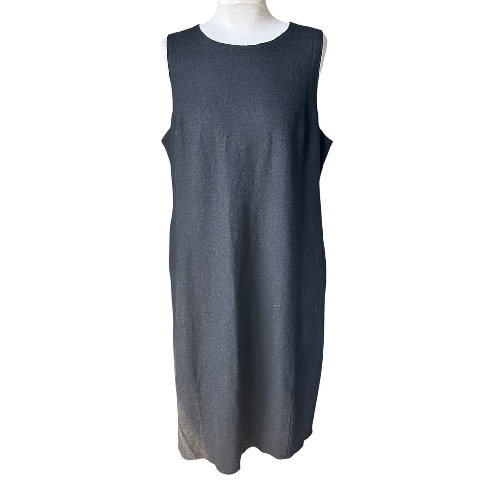 Eileen Fisher Shift Dress Black‎ Minimalist Career Casual Large LBD